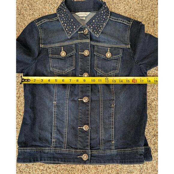 Christopher & Banks Women’s Denim Jacket Rhinestones Rivets Bling Size Small New - Picture 9 of 14